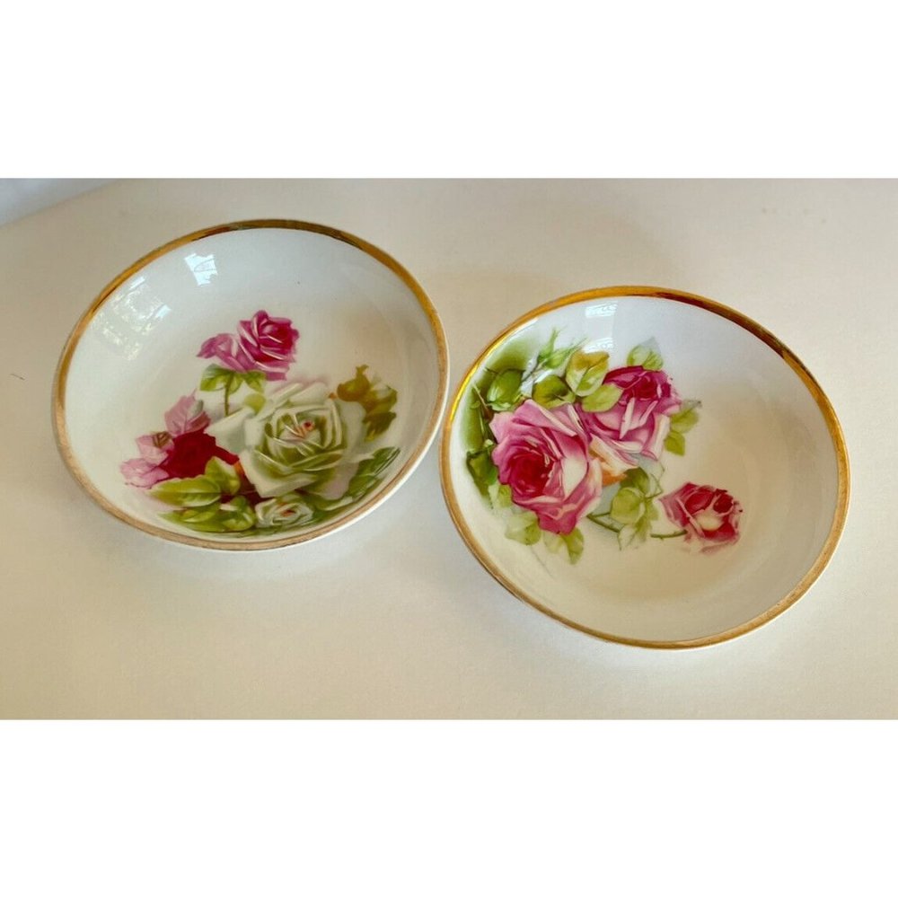 ANTIQUE CARL TIELSCH CT ALTWASSER SILESIA GERMANY HAND PAINTED ROSES BOWLS ~ 2